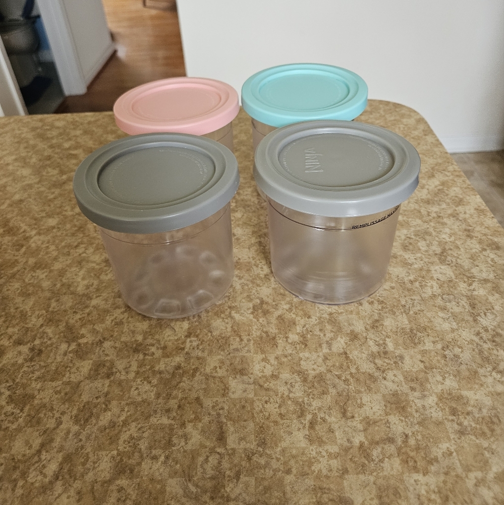 Set of 4 Ninja Creami Pint Containers with Colored Lids